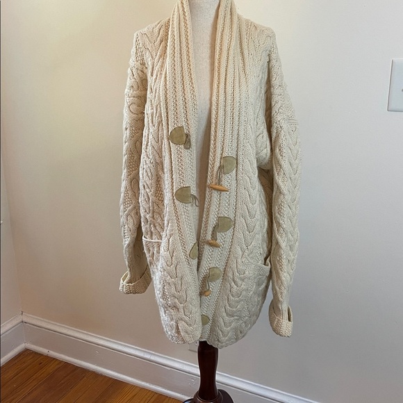 Polo Ralph Lauren Wool Cashmere Fisherman Cardigan Cream Toggle Leather Buttons